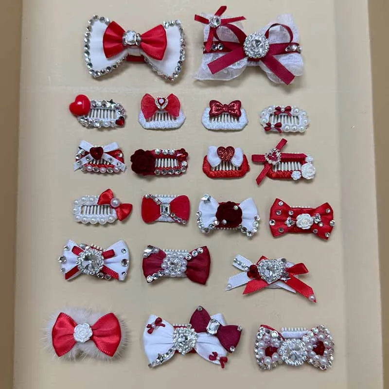 The Royal Crimson Crystal & Pearl Pet Bow Hairpin