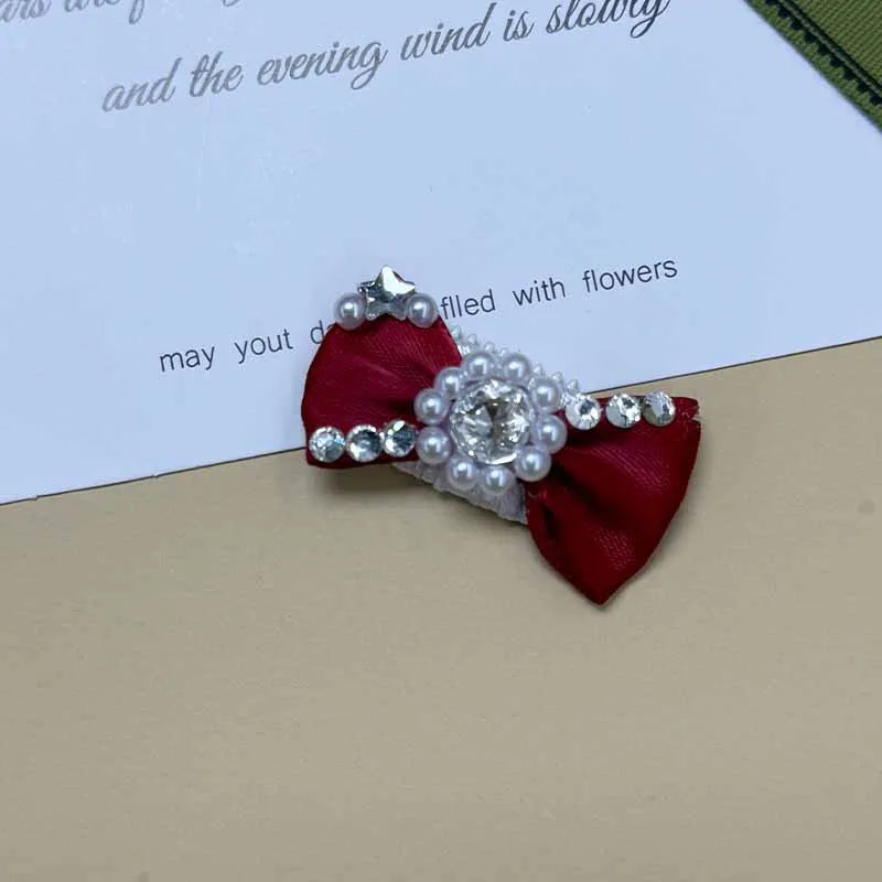 The Royal Crimson Crystal & Pearl Pet Bow Hairpin