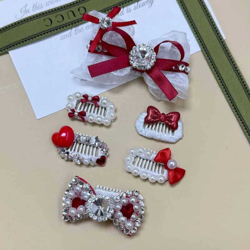 The Royal Crimson Crystal & Pearl Pet Bow Hairpin