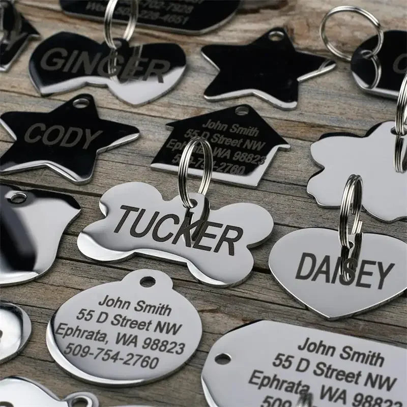 Personalized Pet ID Tag Engraved Stainless Steel Name Tags Collar Accessory Pendant Customized Free Engraving Dog Cat Nameplate