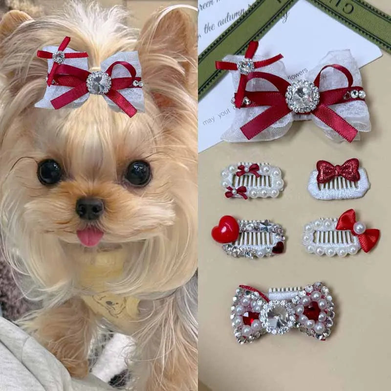 The Royal Crimson Crystal & Pearl Pet Bow Hairpin