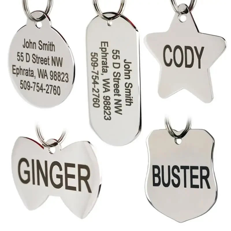 Personalized Pet ID Tag Engraved Stainless Steel Name Tags Collar Accessory Pendant Customized Free Engraving Dog Cat Nameplate