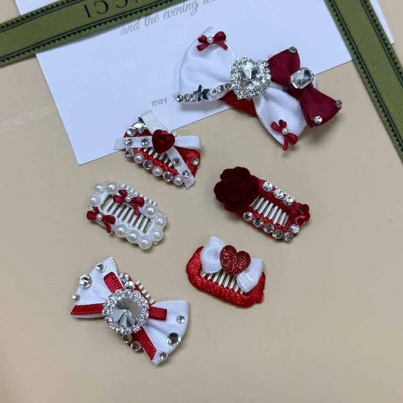 The Royal Crimson Crystal & Pearl Pet Bow Hairpin