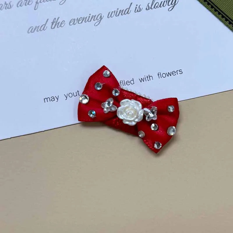 The Royal Crimson Crystal & Pearl Pet Bow Hairpin