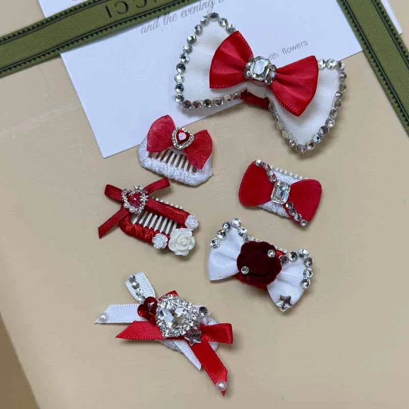 The Royal Crimson Crystal & Pearl Pet Bow Hairpin