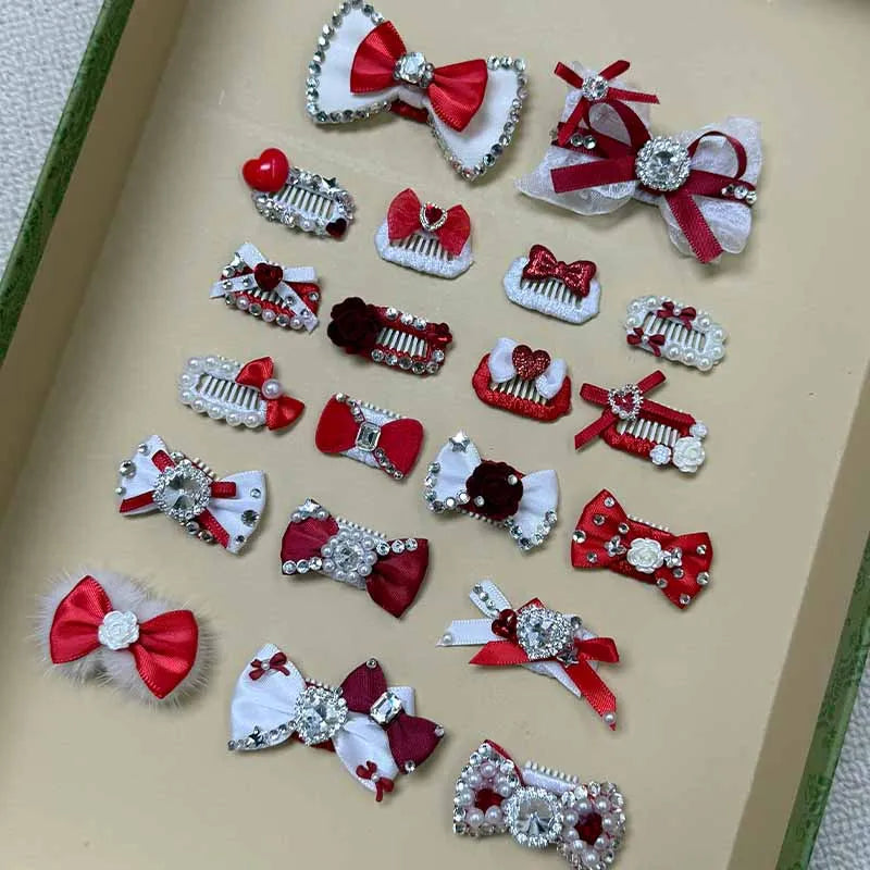The Royal Crimson Crystal & Pearl Pet Bow Hairpin